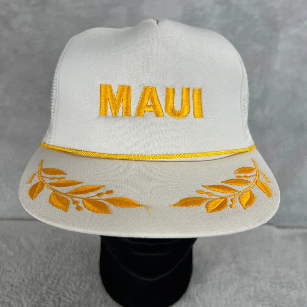 Vintage Maui Hawaii Trucker Hat White 90s Mesh Snapback Surf Island Souvenir